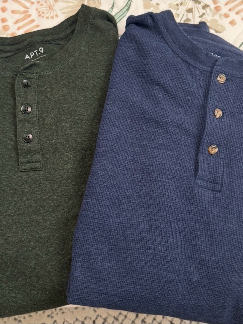 Apt. 9 Long-Sleeve Henley Shirt Duo - Forest Green & Navy Blue